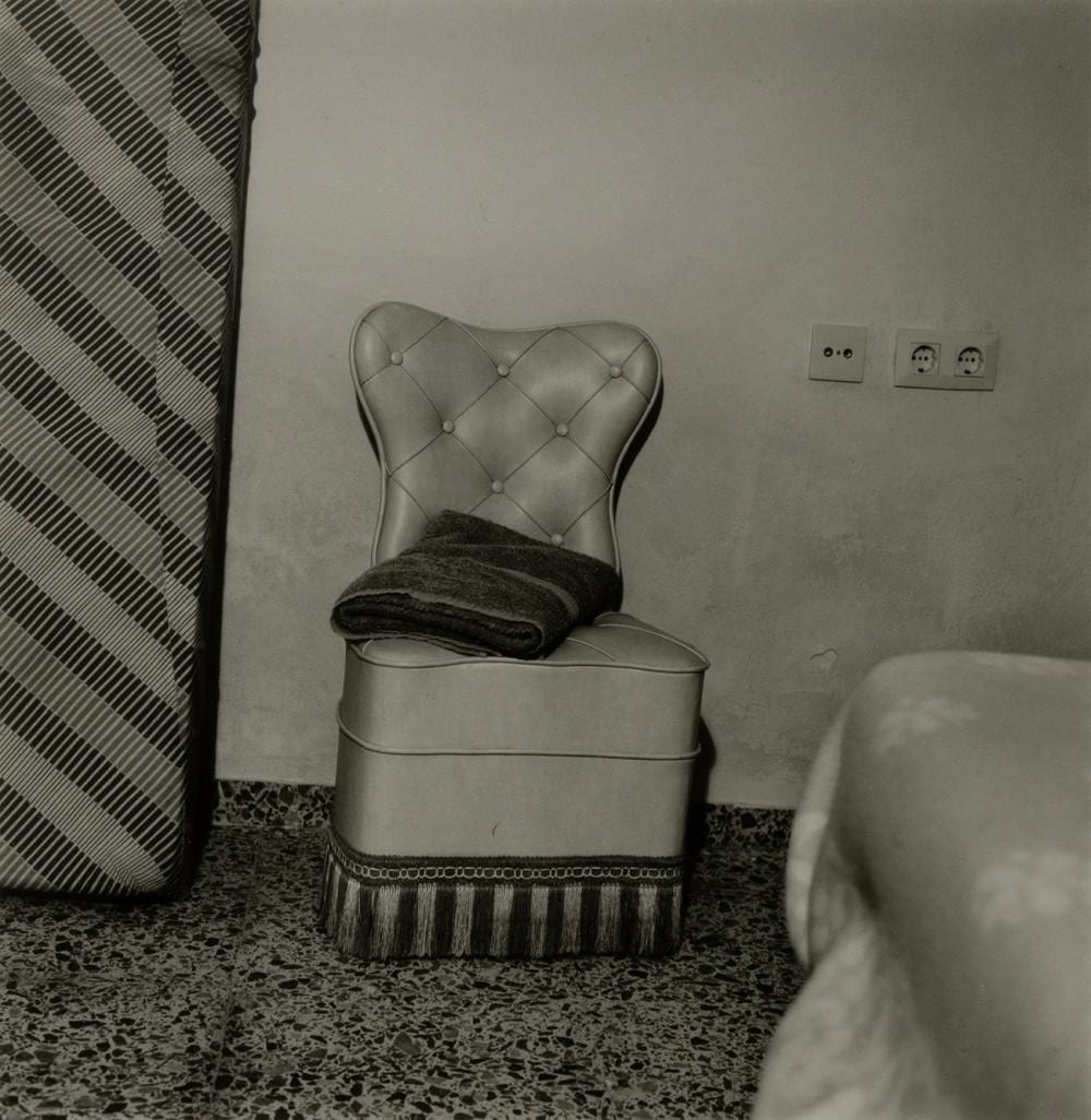 Alberto García-Alix comparable auction result: alberto garc a alix le n 1956 the dead chair photograph copy 1 5 presents label on the back of the gallery carles tach