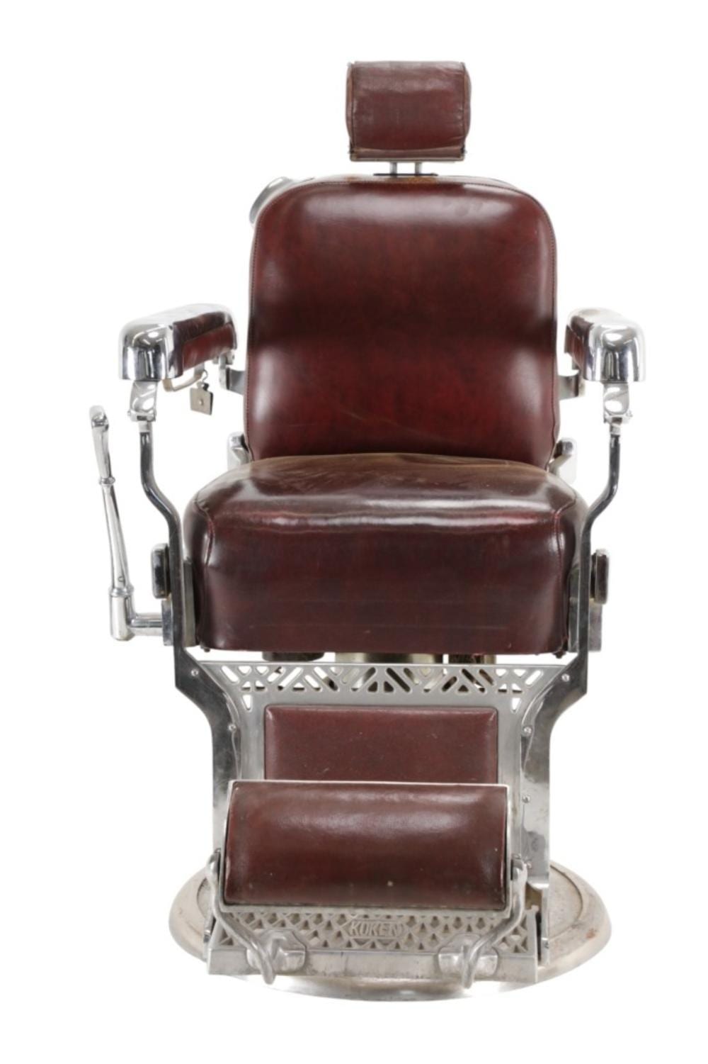 Vintage Koken Hydraulic Barber Chair, ca. 1940-50s sold by North American Auction Company, lot 312 — auction record photograph