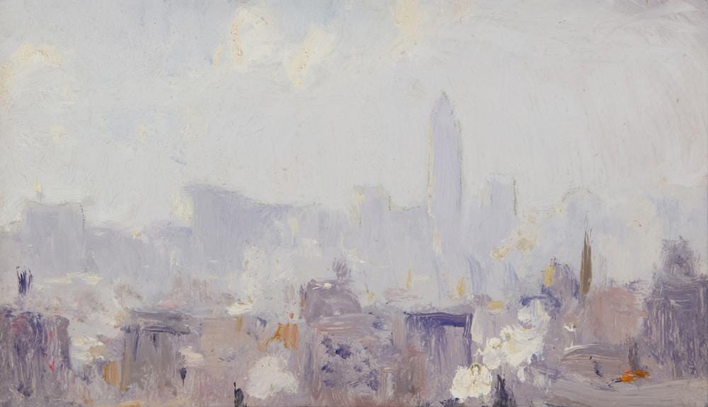 Colin Campbell Cooper comparable auction result: colin campbell cooper 1856 1937 new york city manhattan viewed in early morning haze