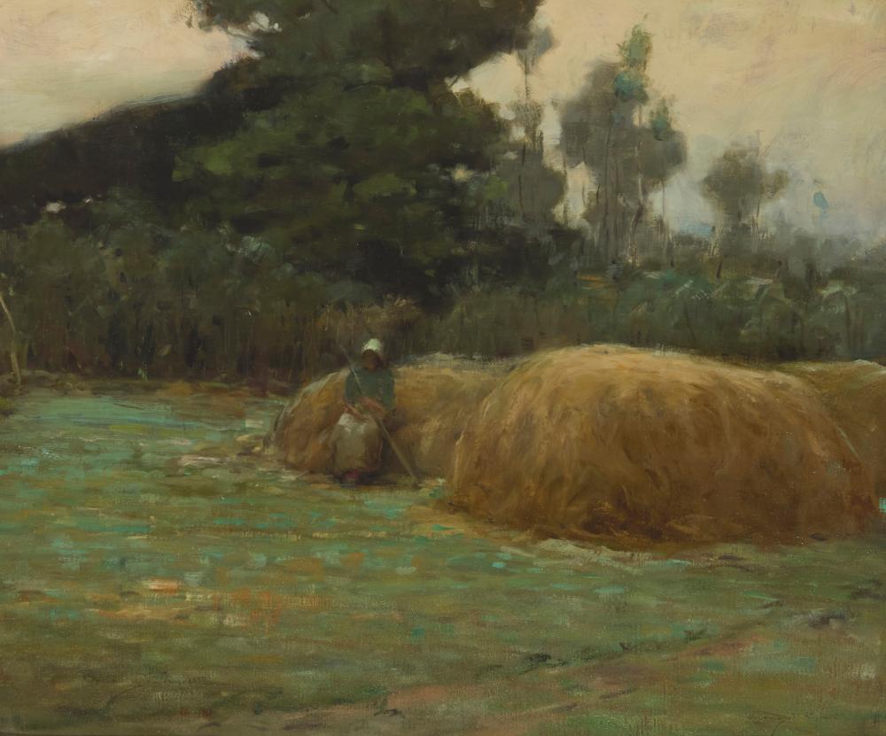 Chauncey Foster Ryder comparable auction result: chauncey foster ryder 1868 1949 pastoral scene with figure and hay bales