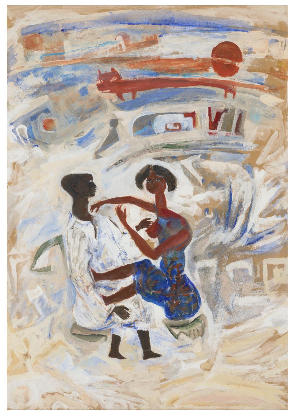Hamed Nada comparable auction result: hamed nada 1924 cairo 1990 cairo talk oil and graphite on card27 3