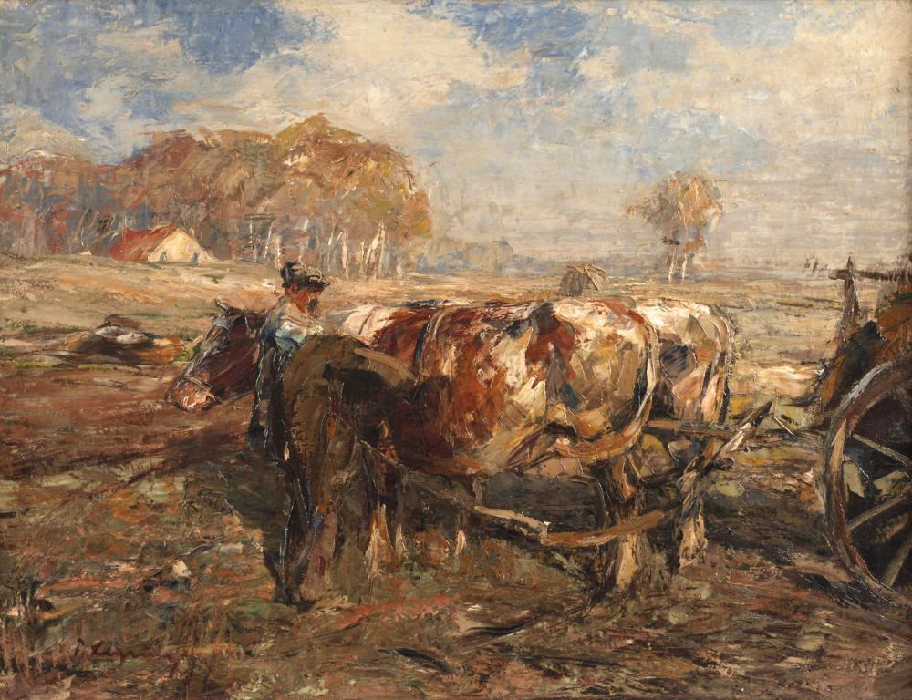 Piet Leysing comparable auction result: piet leysing bauer mit ochsen bei der feldarbeit