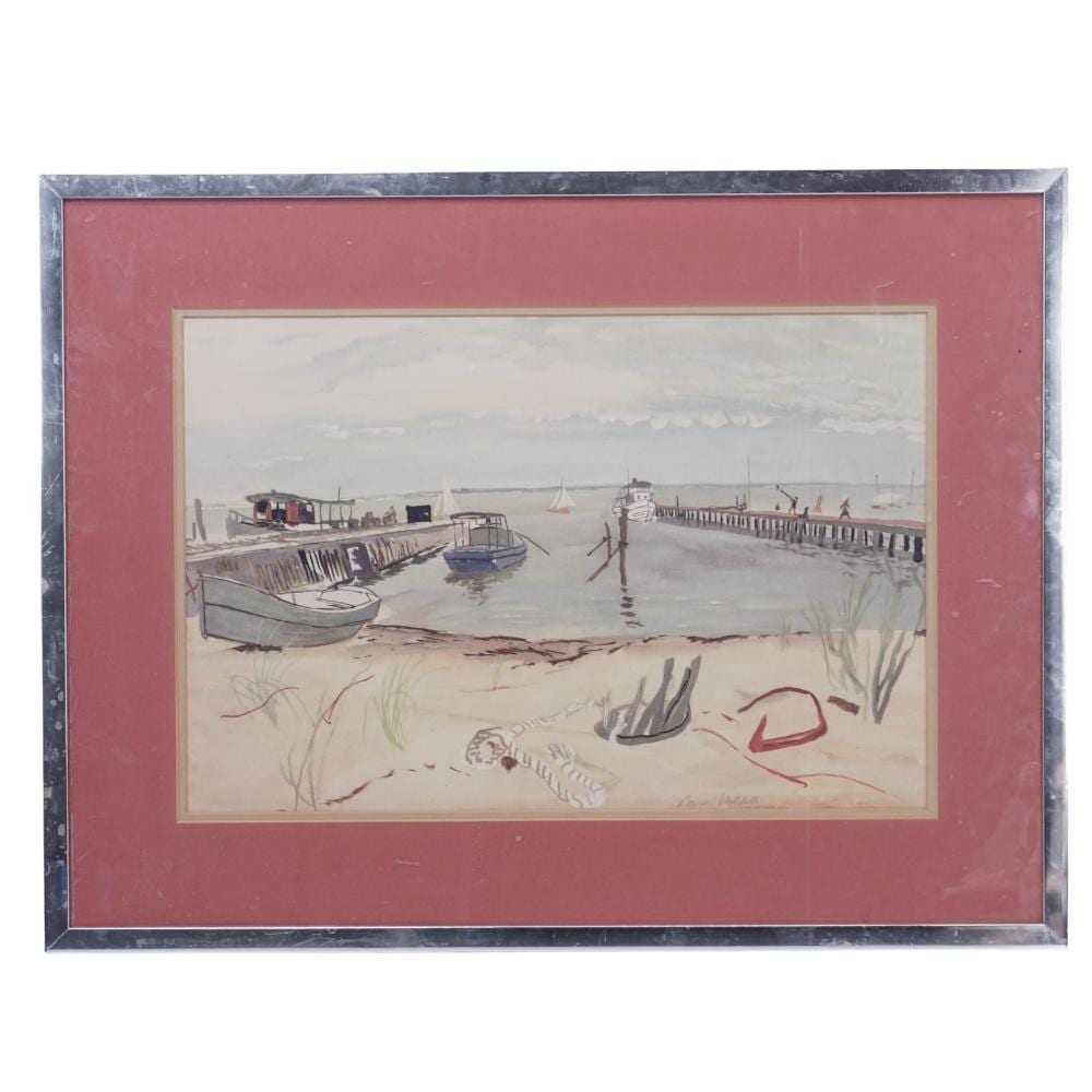Bruce Mitchell comparable auction result: bruce mitchell american 1912 1995 fire island landing watercolor on board