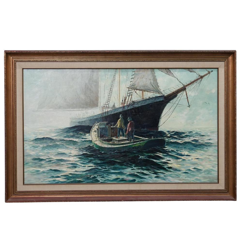 Murray Yorke (Canadian, b. 1931) Nautical Ship Scene Oil on Canvas sold by Akiba Galleries, lot 449 — auction record photograph