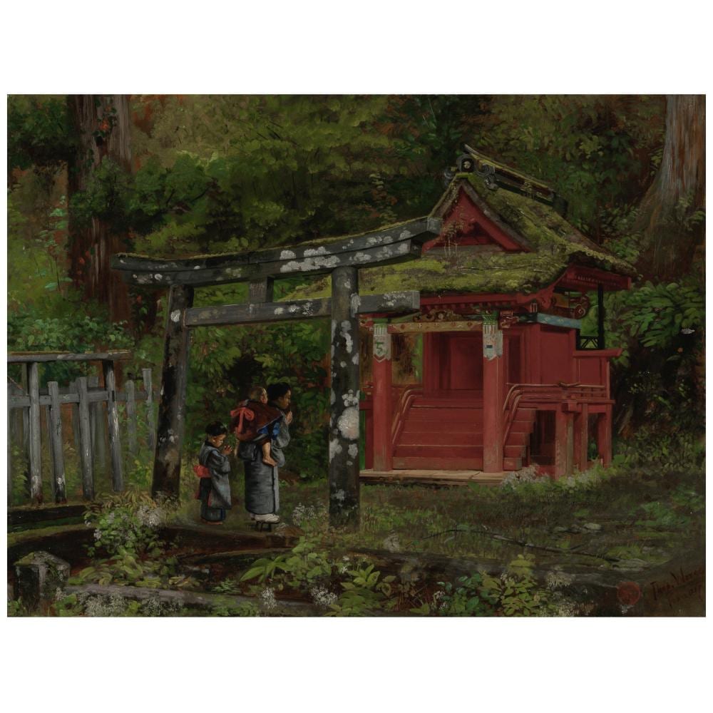 Theodore Wores comparable auction result: theodore wores 1859 1939 a shrine in the forest 16 1 2 x 22 in