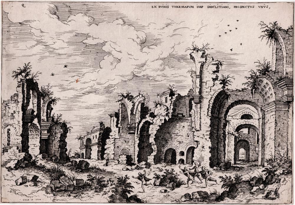 Hieronymus Cock comparable auction result: hieronymus cock view of the baths of diocletian 1550