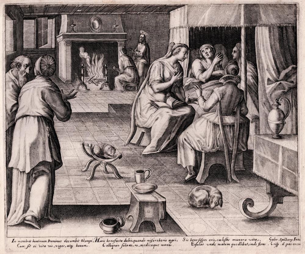 Crispijn de Passe comparable auction result: crispijn de passe acts of mercy tending the sick 1608