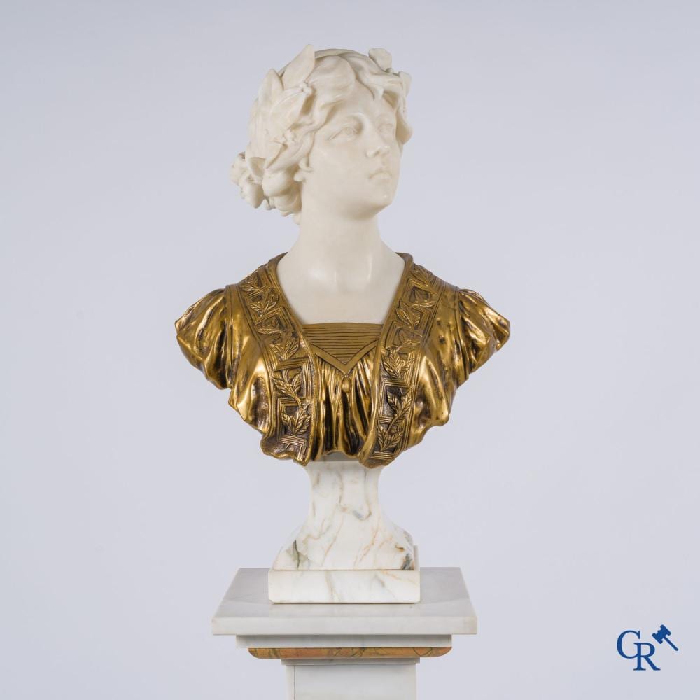 Gustave van Vaerenbergh comparable auction result: gustave van vaerenbergh 1873 1927 lady s bust in marble and bronze on a marble pedestal signed