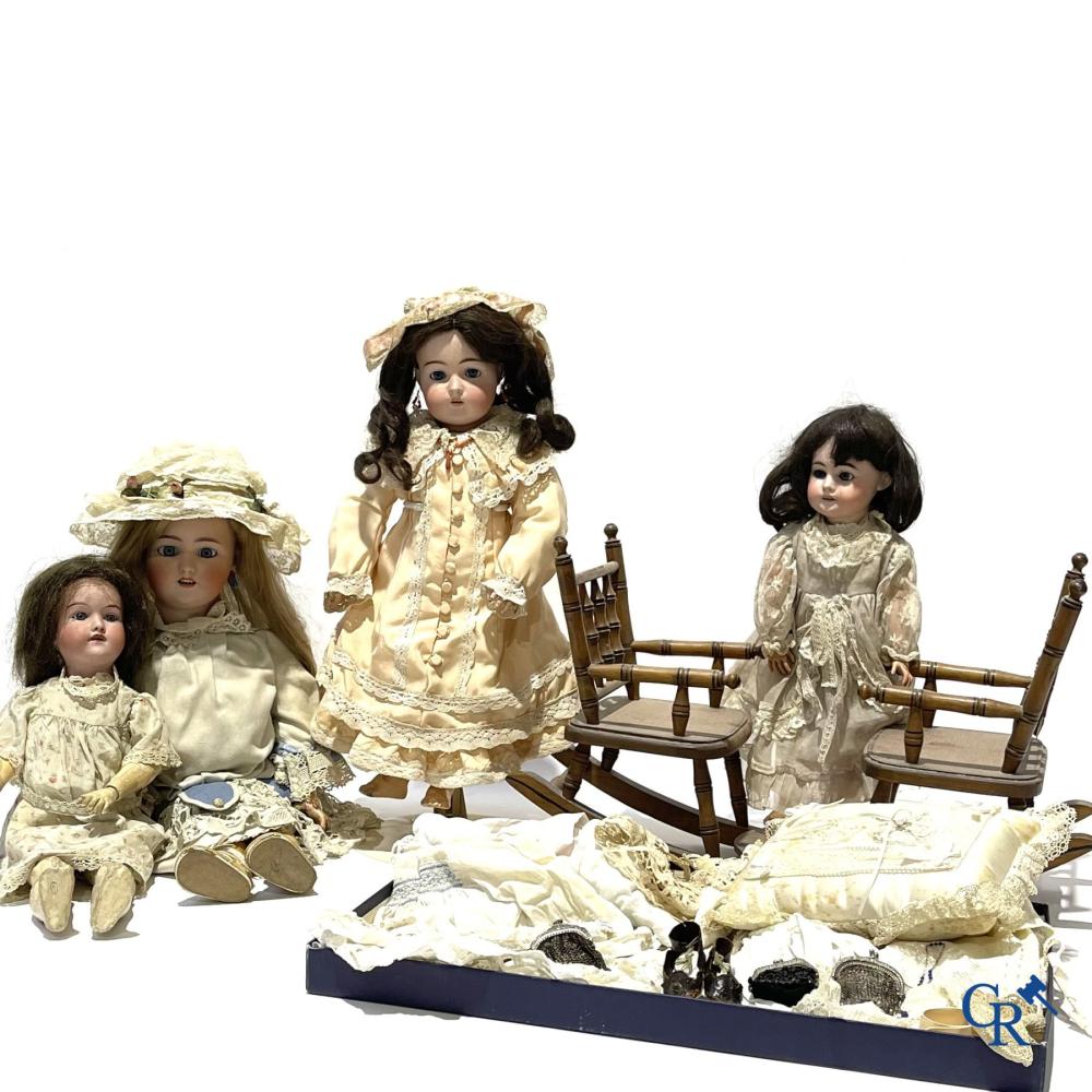 Auction comp thumbnail for Old toys, a lot of 4 antique dolls with porcelain head, doll attributes, clothes and others. (CR Art Auctions, Lot 387)