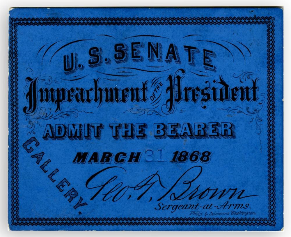 Andrew Johnson comparable auction result: andrew johnson 1868 presidential impeachment ticket