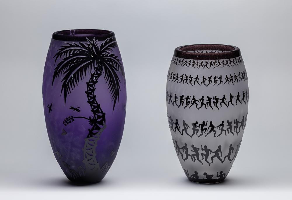 Duncan McClellan comparable auction result: duncan mcclellan american b 1955 art glass vases