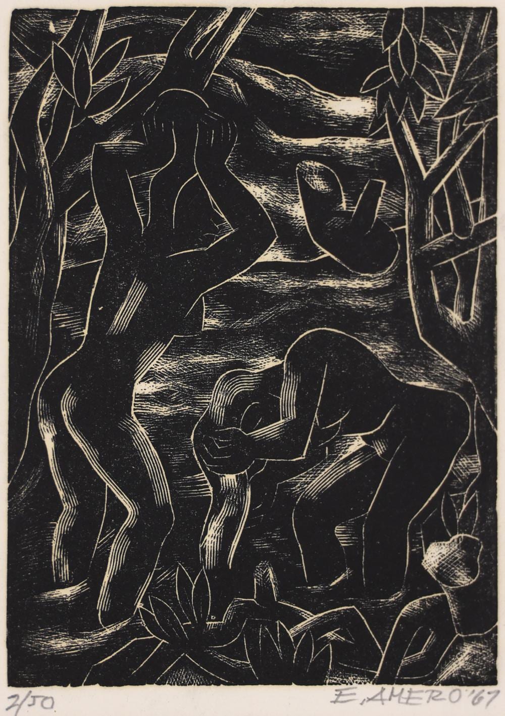 Emilio Amero comparable auction result: emilio amero girls of tehuantepec 1967 woodcut