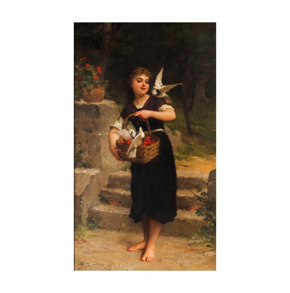 Emile Munier comparable auction result: emile munier 1840 1895 a girl carrying a basket of cherries