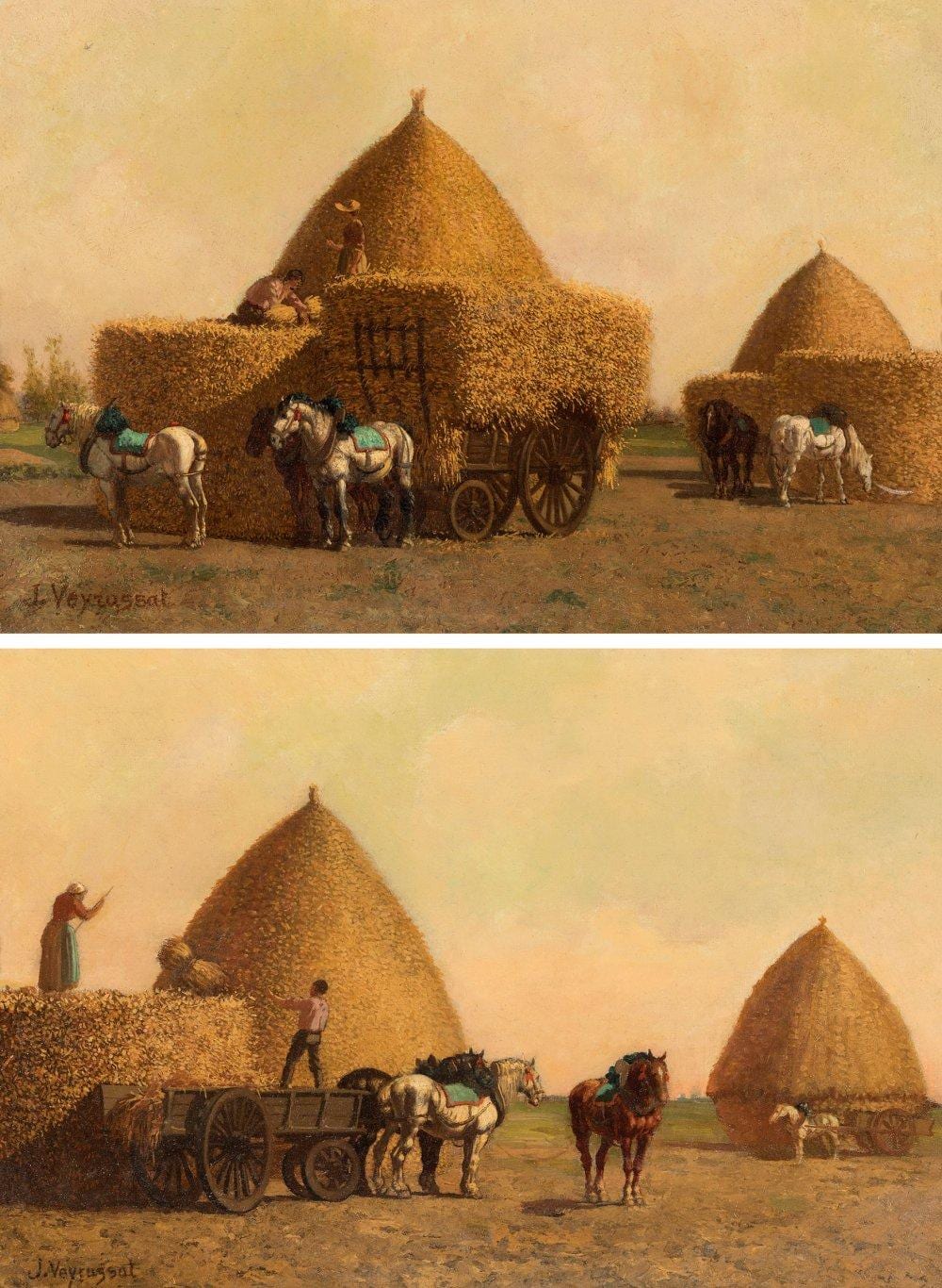 Jules Jacques Veyrassat comparable auction result: jules jacques veyrassat paris 1828 1893 loading hay pair of oils on canvas signed in the lower left corner