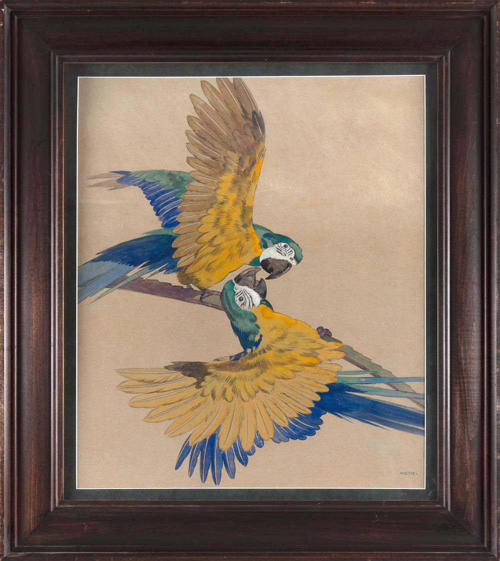 julius moessel illinois germany 1871 1957 two parrots gouache on paper 23 5 x 19 5 sight framed 28 5 x 32 5 · Eldred's · 2025-11-20 Julius Moessel comparable auction result: julius moessel illinois germany 1871 1957 two parrots gouache on paper 23 5 x 19 5 sight framed 28 5 x 32 5