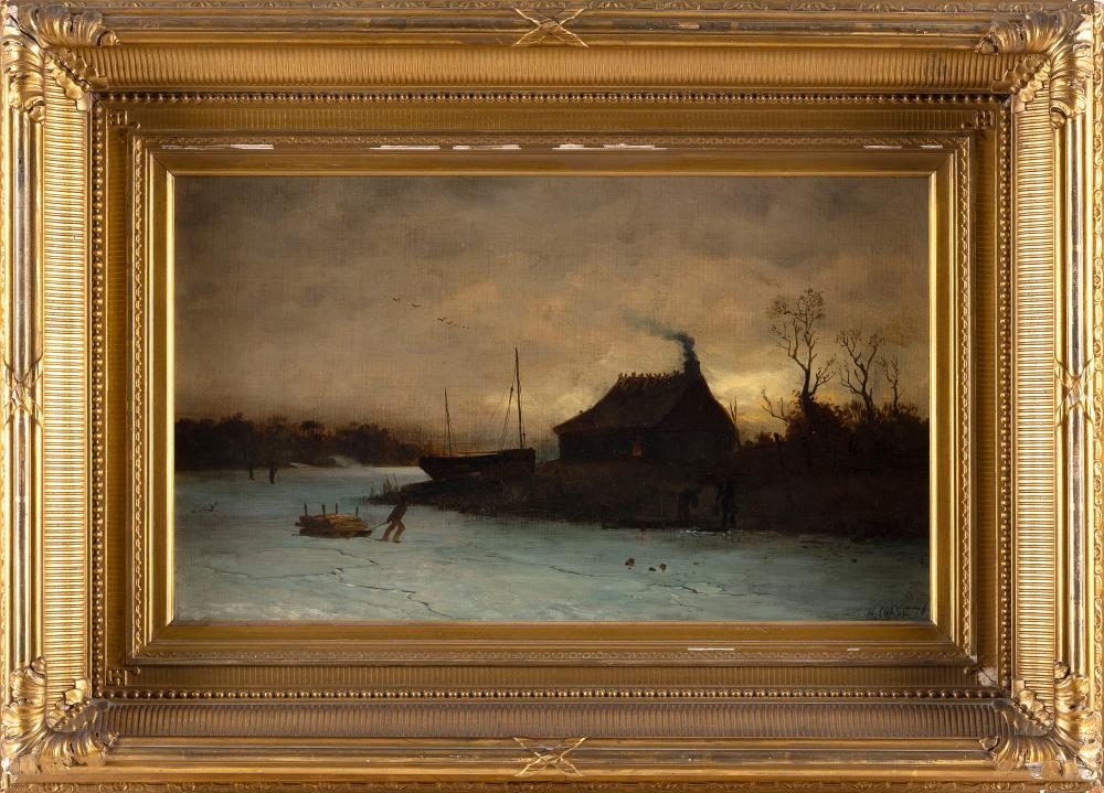 Harry F. VanderWeyden comparable auction result: harry henry chase massachusetts new york vermont holland 1853 1889 the fisherman s hut circa 1876 oil on canvas 12 x 20 framed 20 x 28