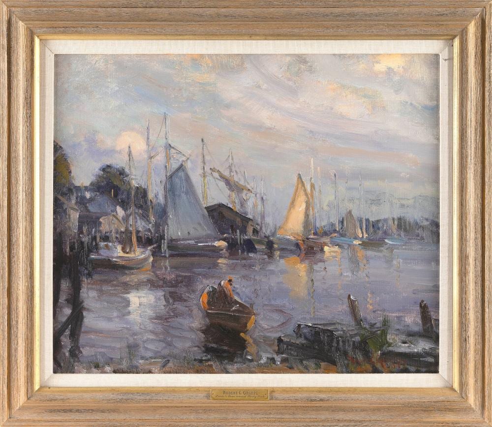 Robert Charles Gruppe comparable auction result: robert charles gruppe massachusetts 1944 pirate s lane towards rocky neck oil on canvas 20 x 24 framed 26 x 30