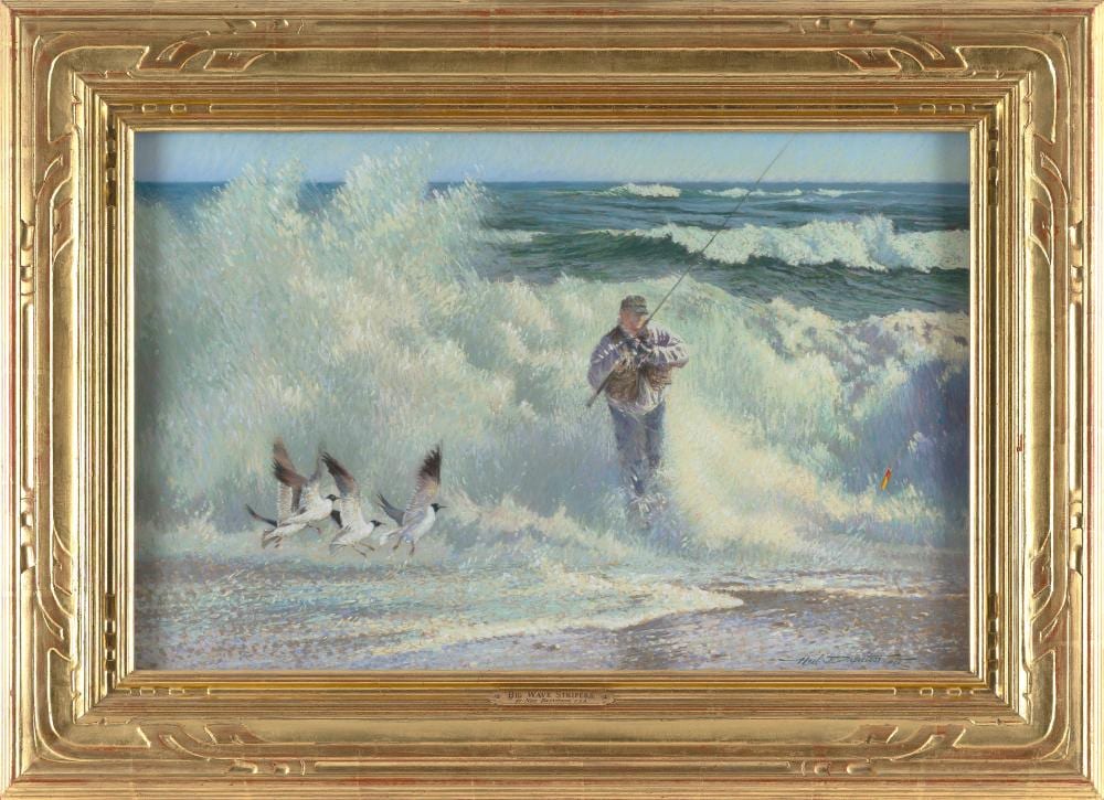 Neil Drevitson comparable auction result: neil drevitson vermont north carolina 1944 big wave stripers pastel on paper 16 x 24 framed 23 x 31