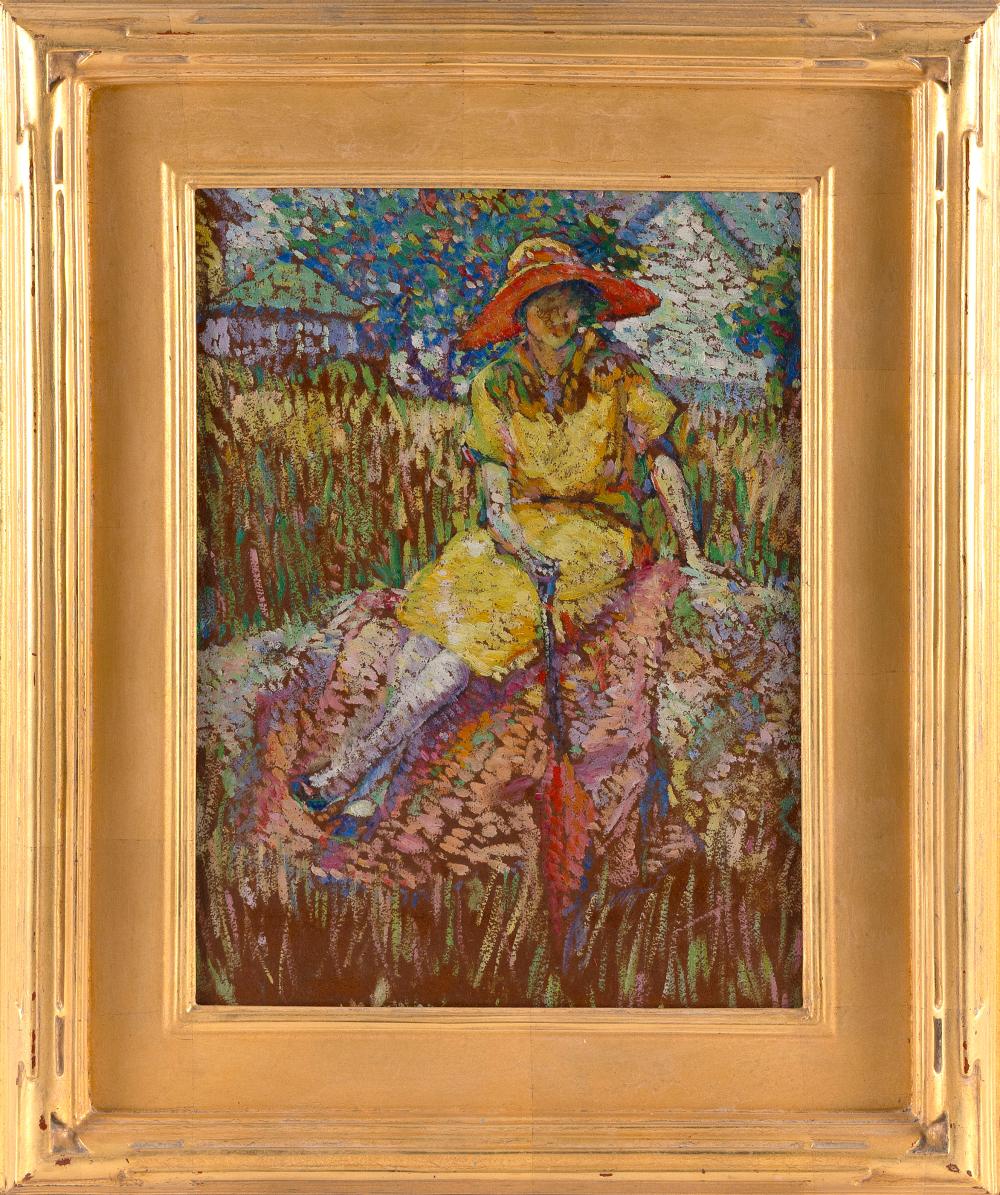 Yarnall Abbott comparable auction result: yarnall abbott pennsylvania massachusetts 1870 1938 girl with umbrella oil on board 16 x 12 framed 23 x 18 5