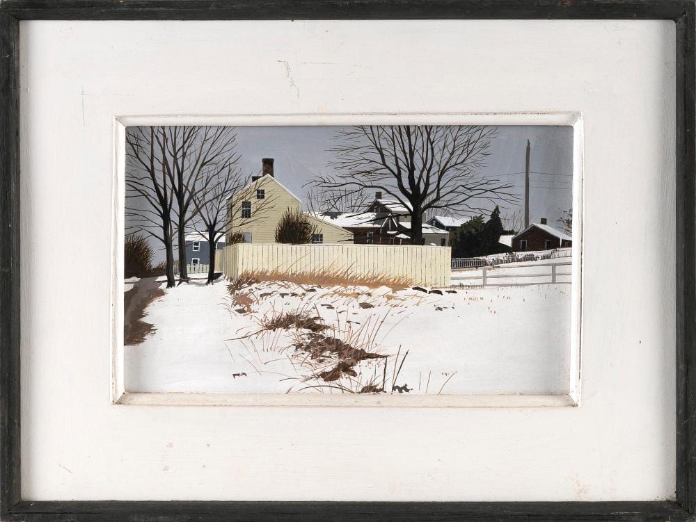 John Austin comparable auction result: john austin massachusetts new york 1918 2000 5 corners nantucket tempera on board 7 x 11 25 framed 12 5 x 16 5