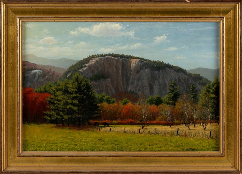 Joseph McGurl comparable auction result: joseph mcgurl massachusetts 1958 cathedral ledge oil on board 12 x 18 framed 15 5 x 21 5