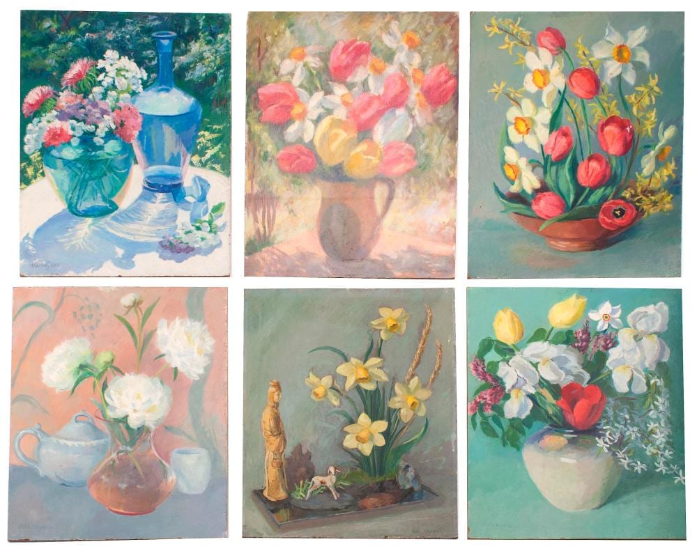 ada rayner hensche massachusetts 1901 1985 six floral still lifes oils on masonite 20 x 16 unframed · Eldred's · 2025-11-21 Ada Rayner Hensche comparable auction result: ada rayner hensche massachusetts 1901 1985 six floral still lifes oils on masonite 20 x 16 unframed