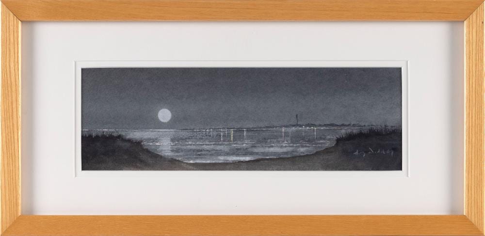 Harvey Dodd comparable auction result: harvey john dodd massachusetts 1933 2011 full moon over provincetown harbor mixed media on paper 4 x 13 sight framed 9 x 19