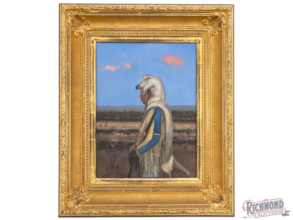 Nicholas Coleman comparable auction result: original oil painting nicholas coleman blackfeet dusk in ornate gilt frame