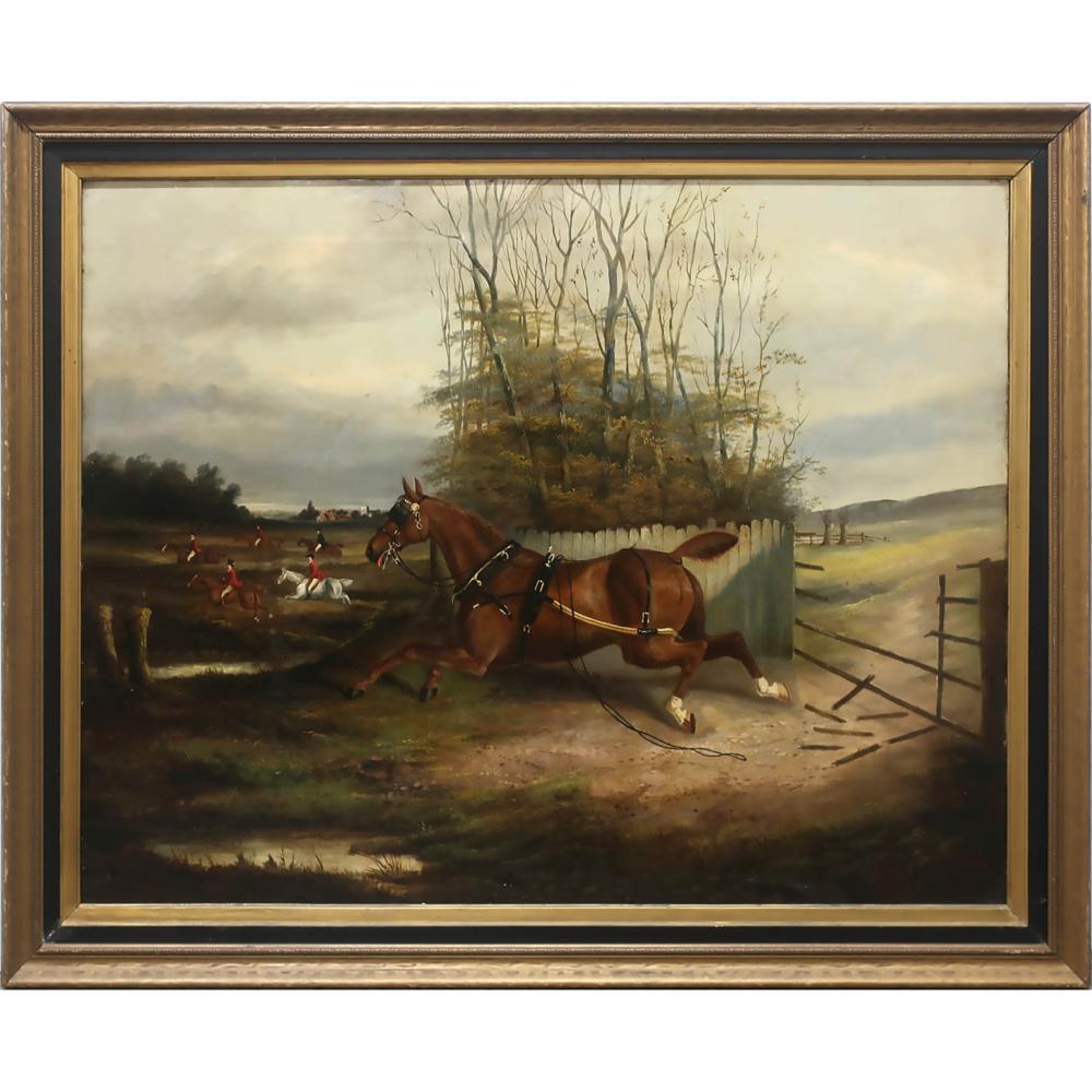 James (1858/1943) Clark comparable auction result: james clark british 1858 1943 untitled fox hunters and a horse breaking through a fence