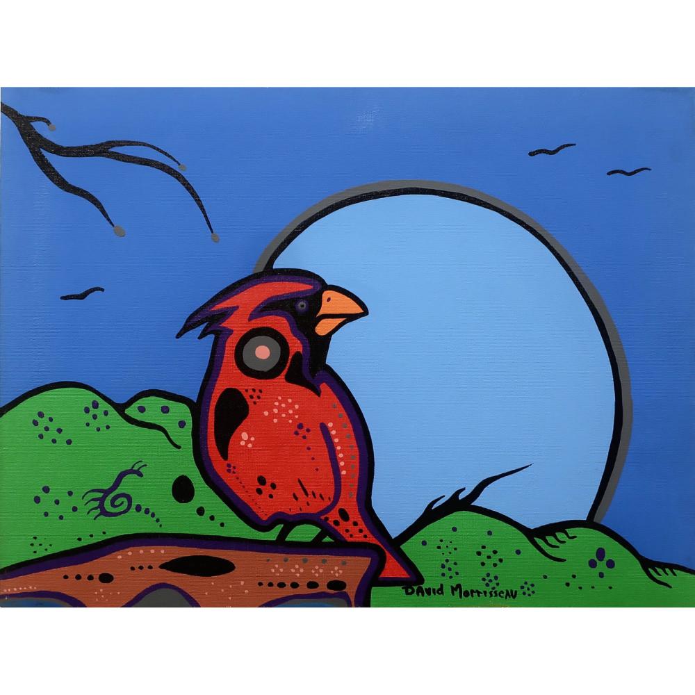 David Morrisseau comparable auction result: david morrisseau b 1961 ojibwe cardinal at night