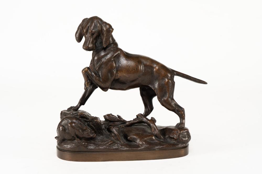 Prosper Lecourtier comparable auction result: prosper lecourtier french 1851 1924 pointer dog bronze sculpture