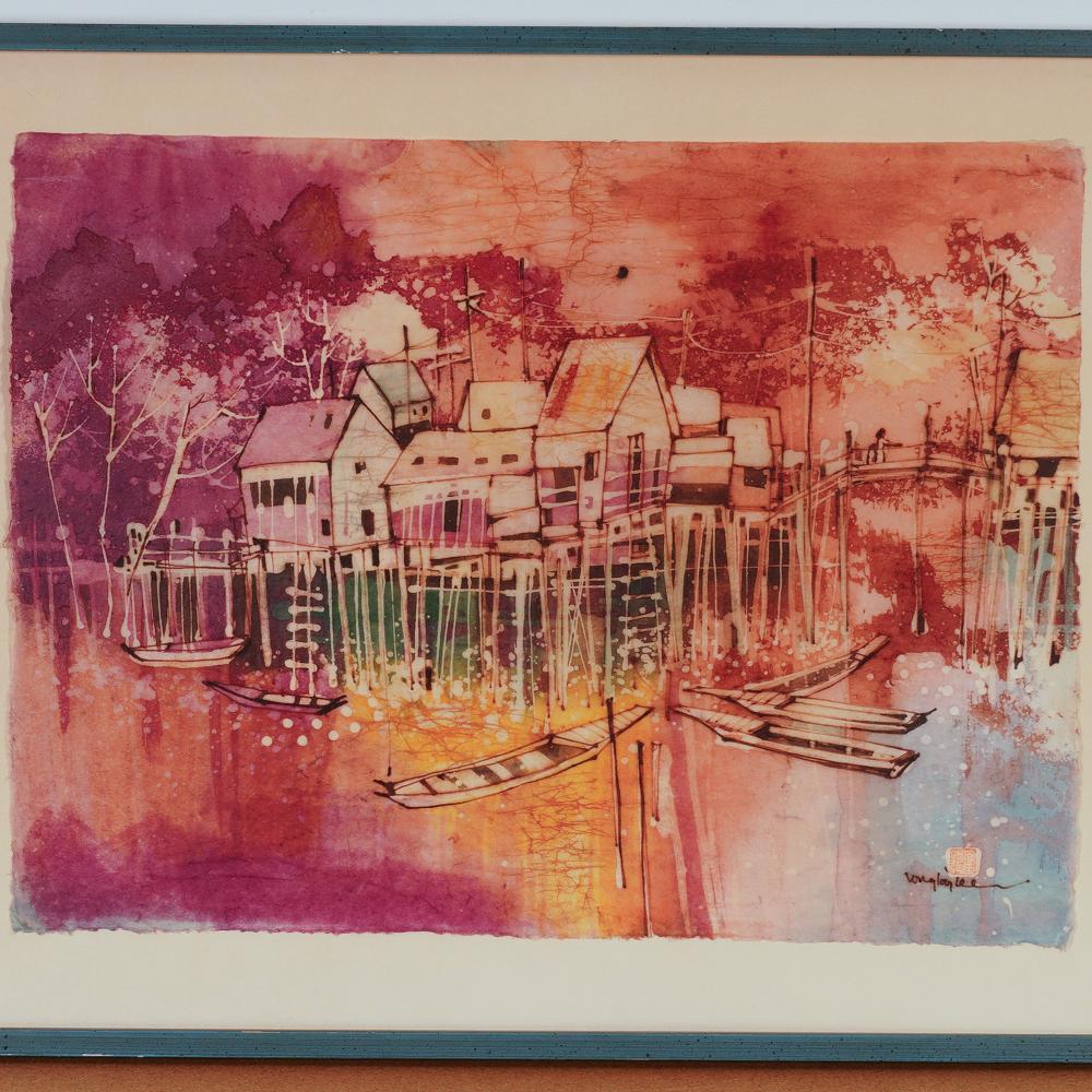 lee long looi batik on rice paper waterfront village scene signed · Lion and Unicorn · 2025-11-05 Lee Long Looi comparable auction result: lee long looi batik on rice paper waterfront village scene signed