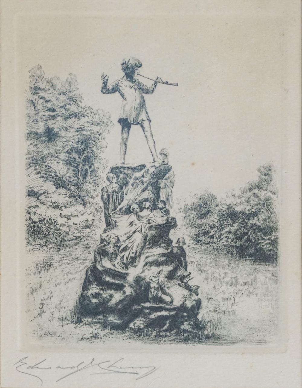 Edward Cherry comparable auction result: edward cherry british 20th century peter pan in the garden etching signed l l frame 11 x 9 in 27 9 x 22 9 cm