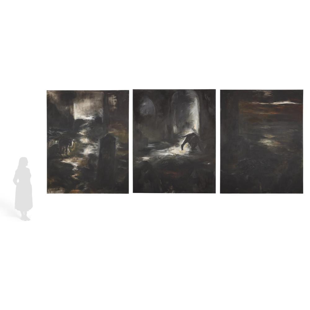 Christa Naher comparable auction result: christa naher monolith triptych painting