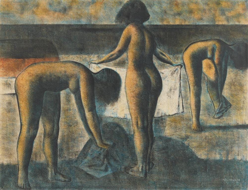 Armando Morales comparable auction result: armando morales tres banistas lithograph 1979