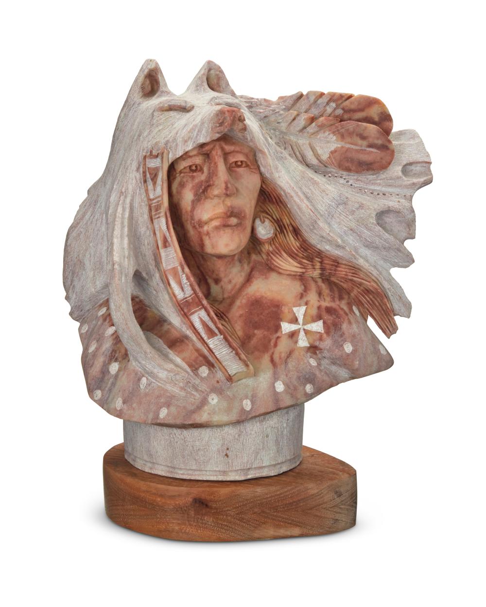 Alvin Marshall comparable auction result: alvin marshall b 1959 navajo din male bust in wolf headdress