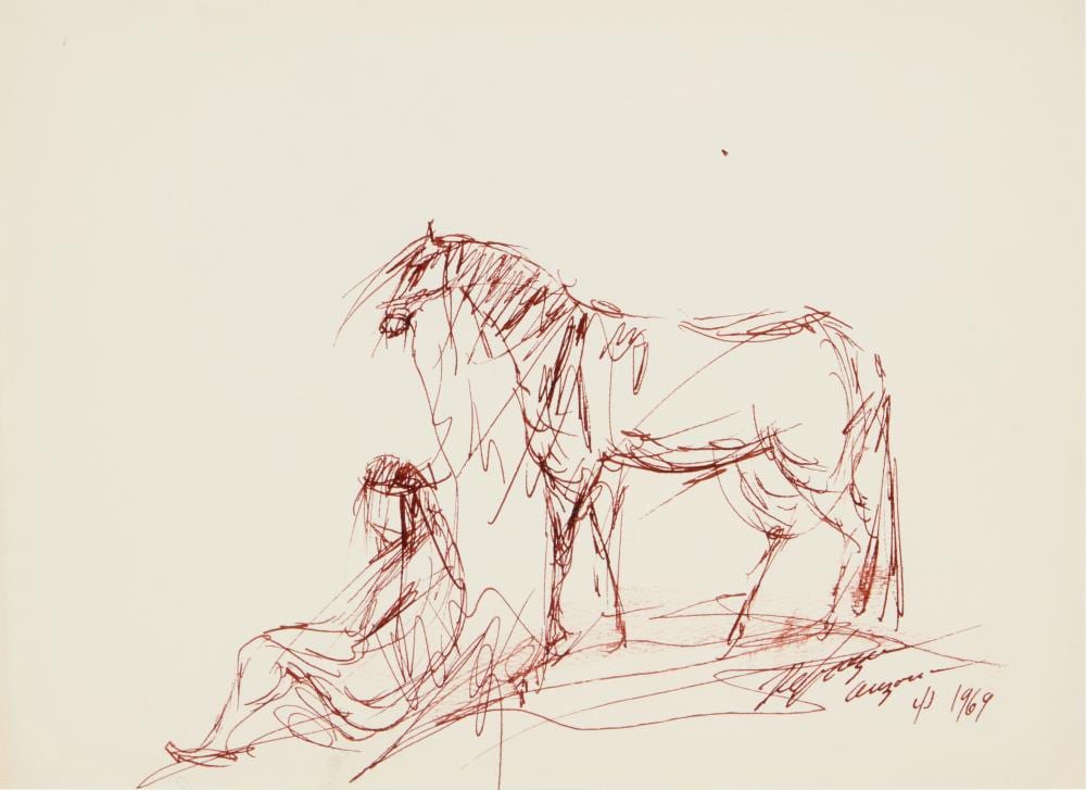 Ted De Grazia comparable auction result: ted de grazia 1909 1982 native american and his horse at rest 1969