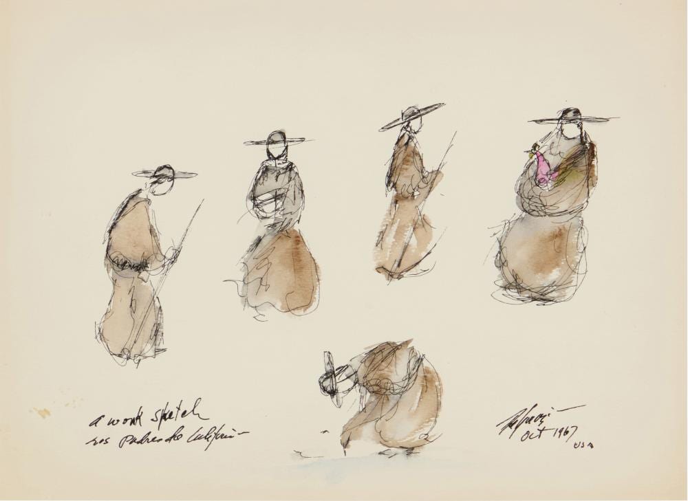 Ted De Grazia comparable auction result: ted de grazia 1909 1982 a work sketch los padres de california 1967