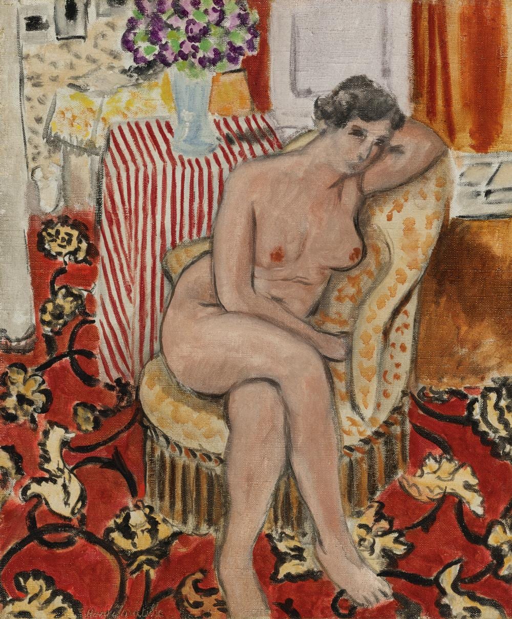 Henri Matisse (1869-1954). Nu au fauteuil, main gauche sous la tête. oil on comparable sale