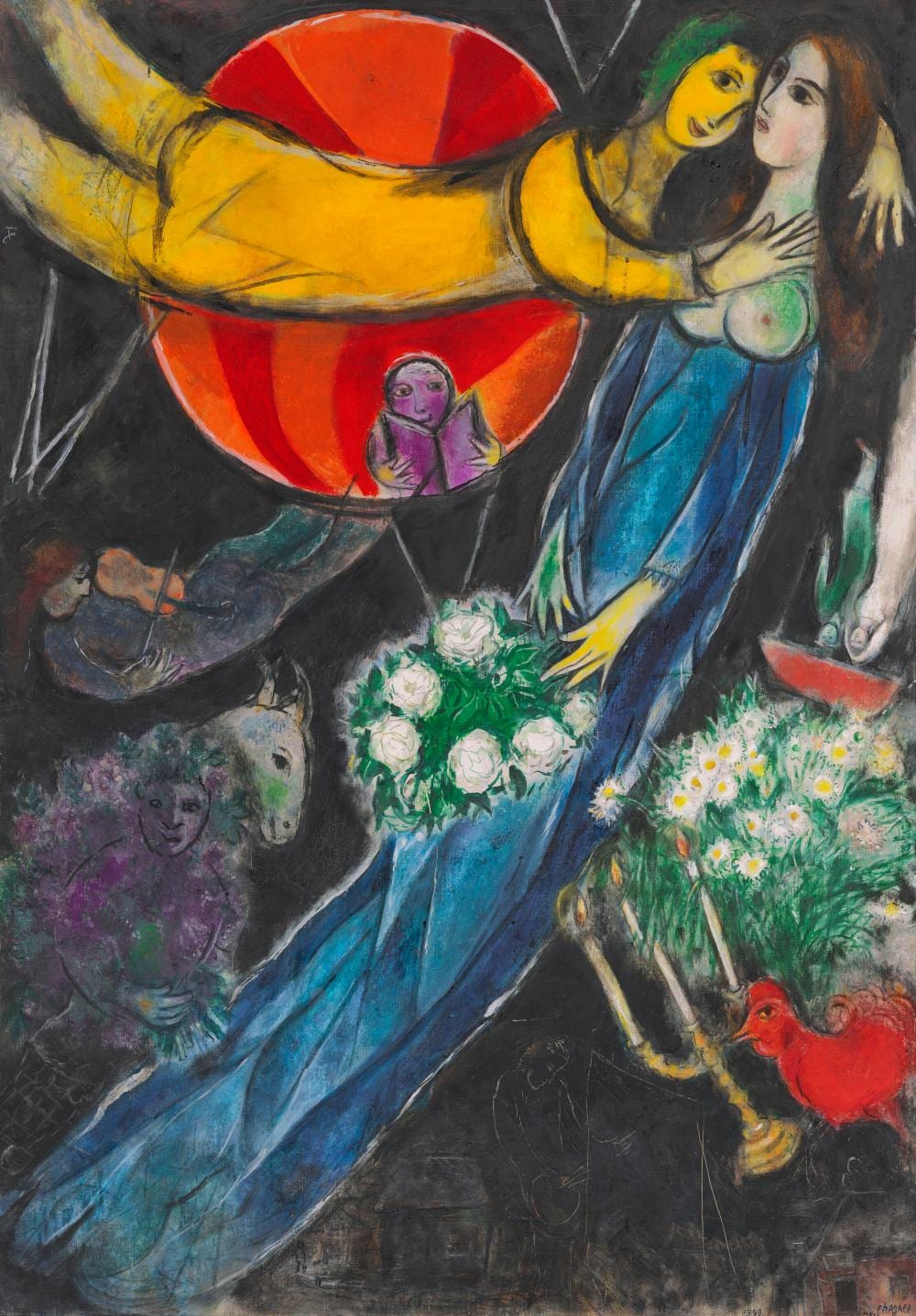 Marc Chagall (1887-1985). Le soleil rouge ou Le soleil des amoureux. oil on comparable sale