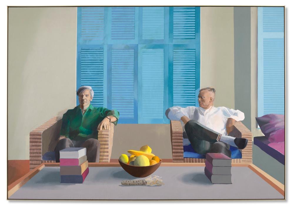 David Hockney (B. 1937). Christopher Isherwood and Don Bachardy. acrylic on comparable sale