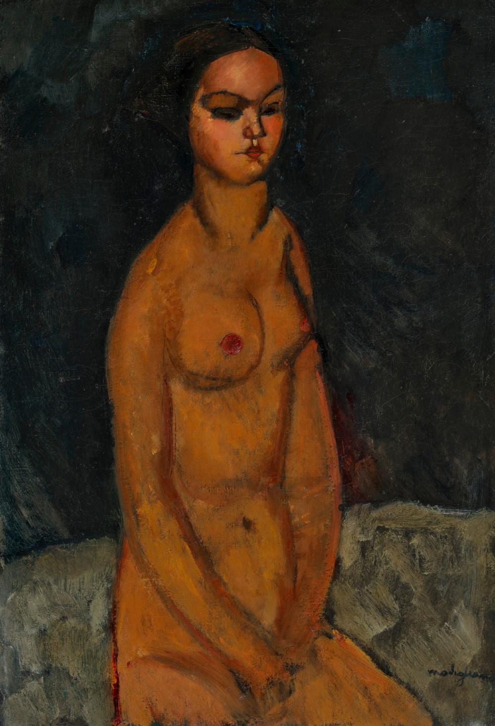 Amedeo Modigliani (1884-1920). Nu assis. oil on canvas29 1/8 x 19 7/8 in. ( comparable sale