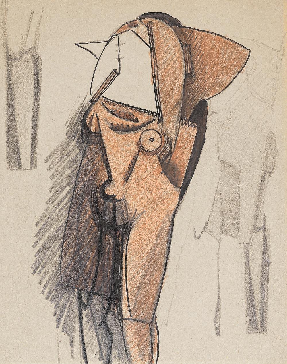 Julio Gonzalez comparable auction result: julio gonzalez 1876 1942 etude pour la femme se coiffant i pen and indi
