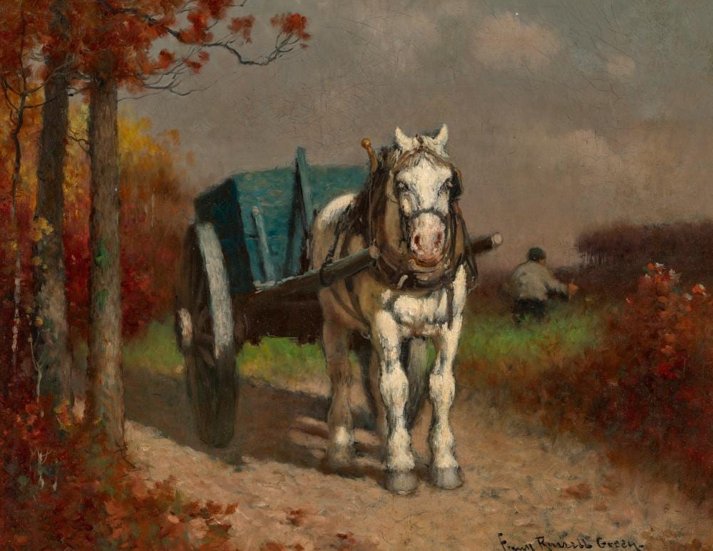 Frank Russell Green comparable auction result: frank russell green 1856 1940 horse and cart oil on canvas14 x 18 in