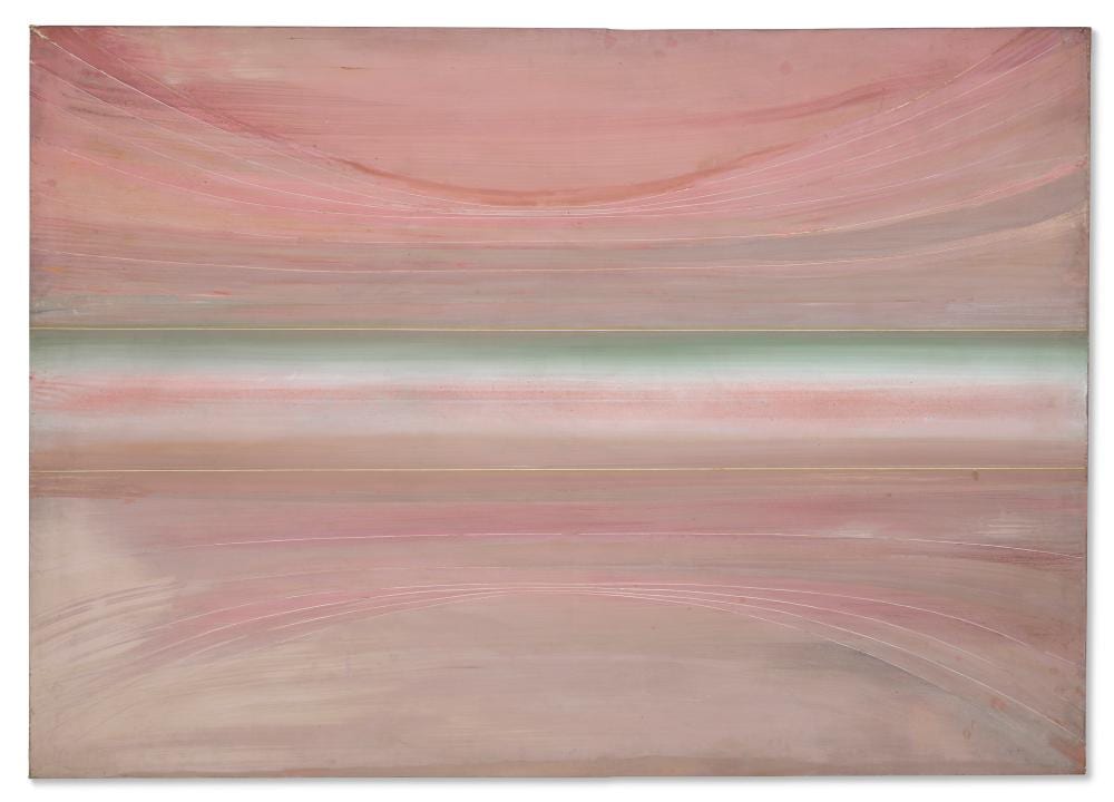 Ed Clark comparable auction result: ed clark 1926 2019 louisiana pink acrylic on canvas67 x 95 in 170 4