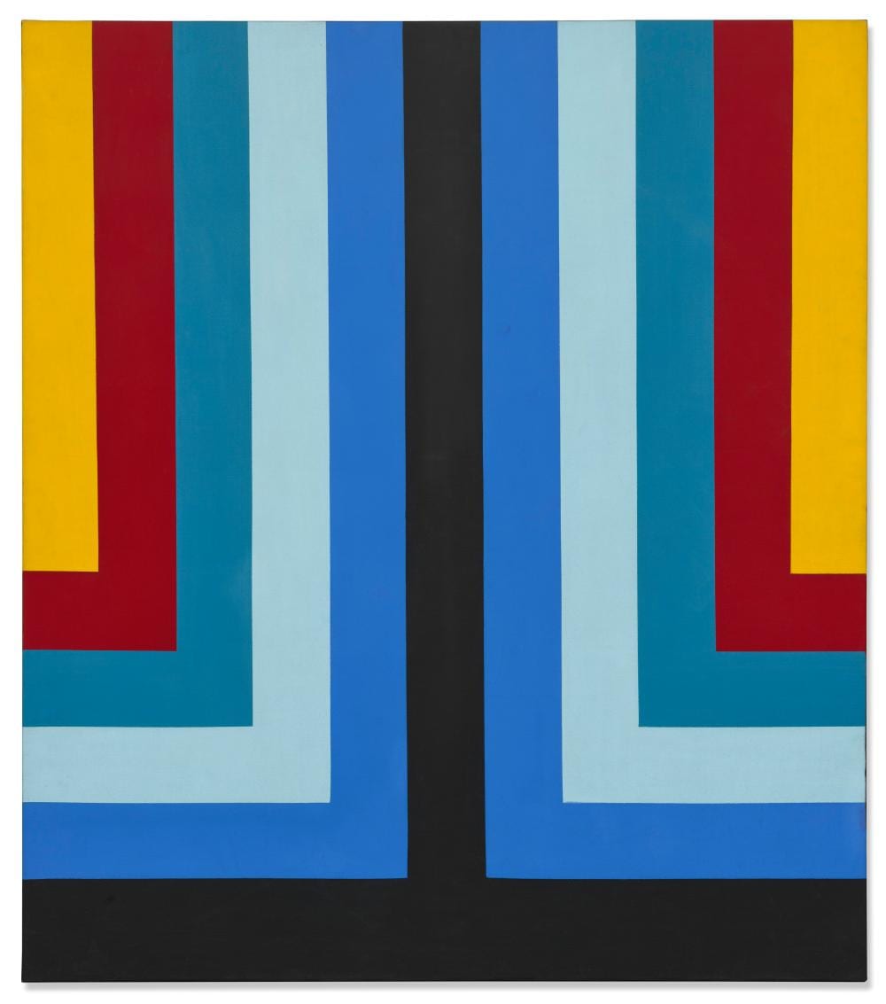 Howard Mehring comparable auction result: howard mehring 1931 1978 red and blue acrylic on canvas52 x 46 in 132