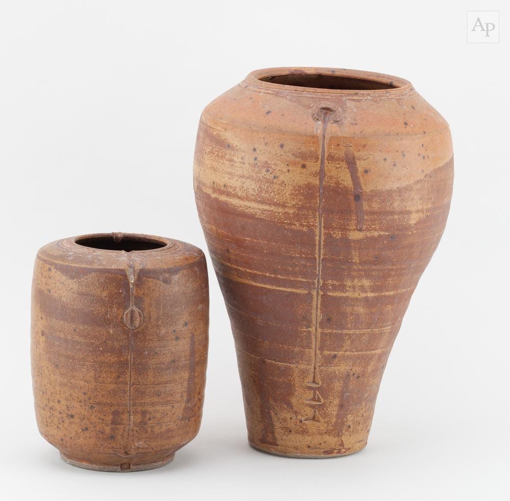 Arthur Griffiths comparable auction result: arthur griffiths 1928 2016 a stoneware vessel washed with dry ash glaze with incised decoration impressed ag mark height 28 5cm and a matching smaller example 2