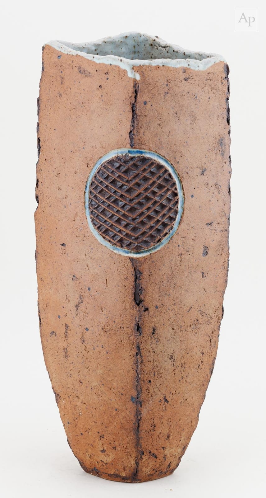 Arthur Griffiths comparable auction result: arthur griffiths 1928 2016 a tall angular stoneware vessel with impressed lattice roundels and seams picked out in iron impressed ag mark height 47cm