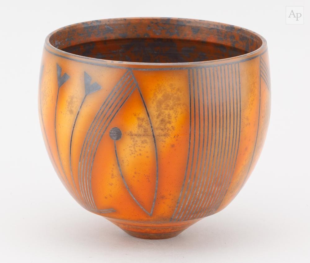Duncan Ross comparable auction result: duncan ross born 1943 a smoke fired vessel covered in burnished terra sigillata slip with inlaid geometric decoration incised dr mark diameter 15cm height 13cm