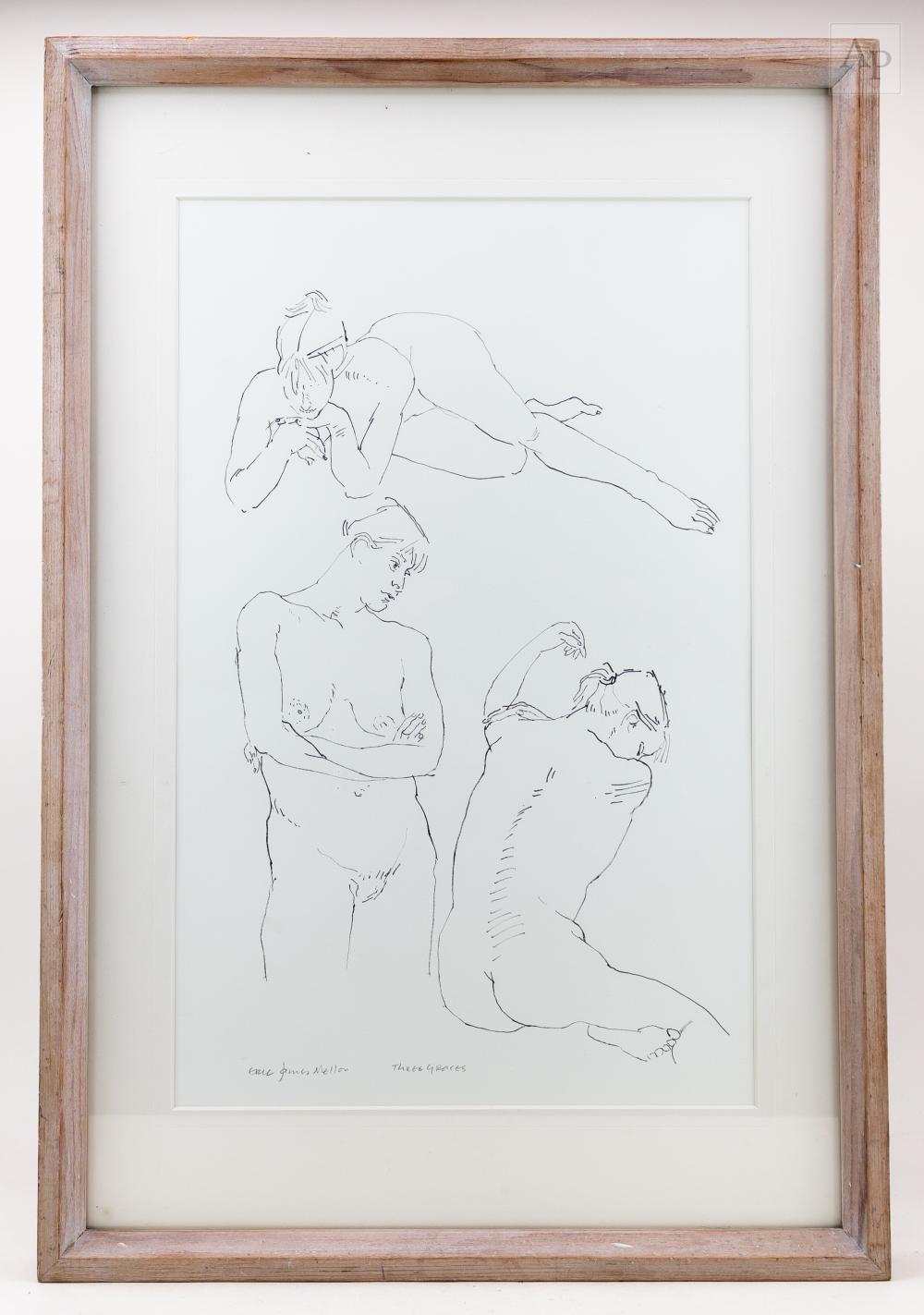 Eric James Mellon comparable auction result: eric james mellon 1925 2014 three graces an ink drawing signed 47 x 30cm framed and glazed